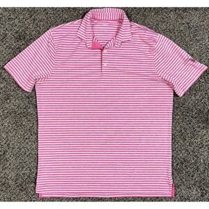 Johnnie O Polo Shirt Men's Large Pink Striped Performance Golf Short Sleeve